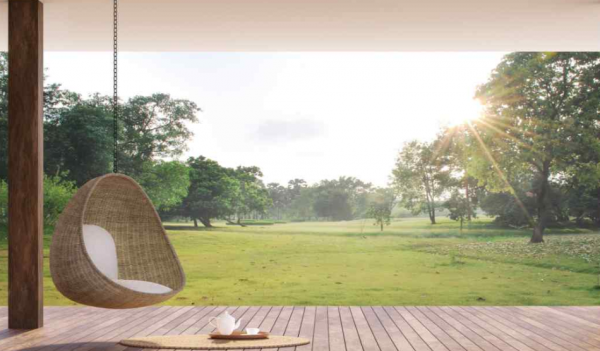 Taman dengan Lantai Kayu Berlapis Pasir